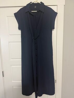 SHEIN Navy Button-Front Maxi Shirt Dress